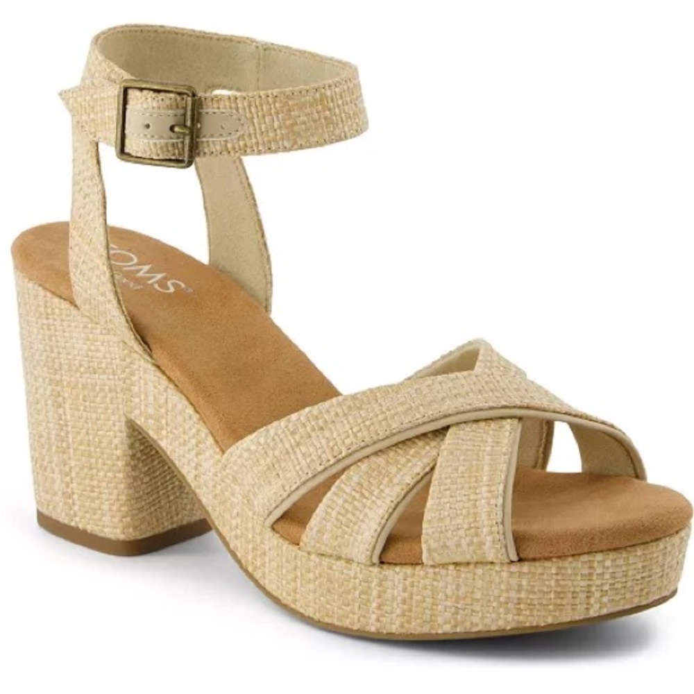 Tom’s Women's Majorca Open Toe Strappy Tan Sandals Block Heel Size 9.5 New